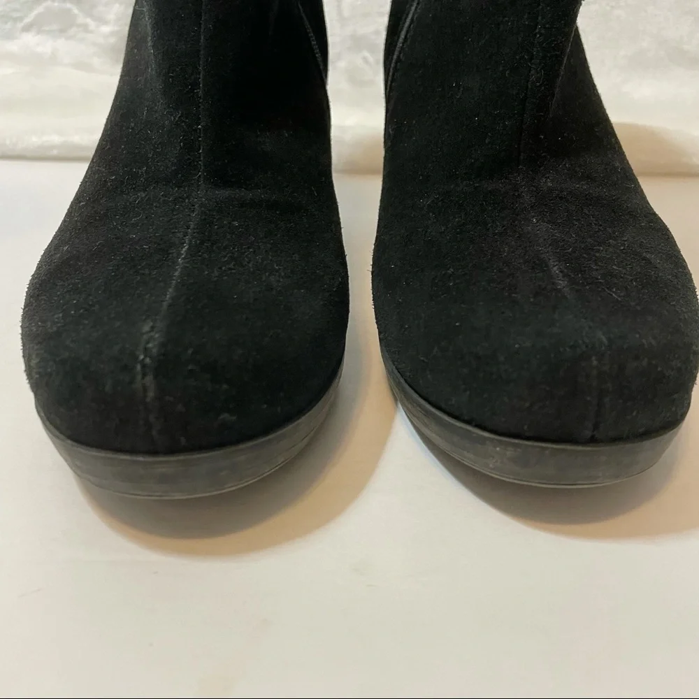 La Canadienne Oliver Waterproof Suede Bootie Black Ankle Boots Stacked Heel 7 - Picture 6 of 12